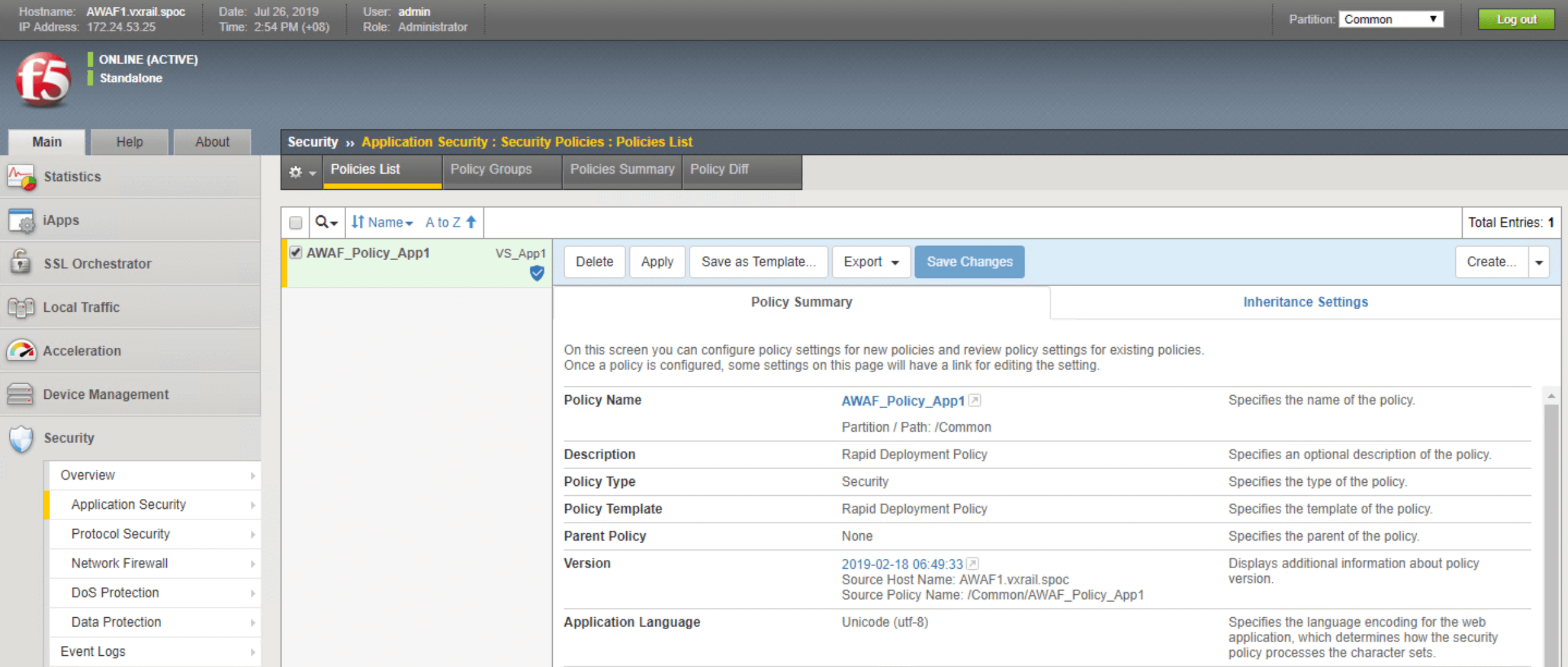 Figure 11: Within the F5 Console, users can apply granular, customized security policies for different workloads that Advanced WAF is tasked to protect. 